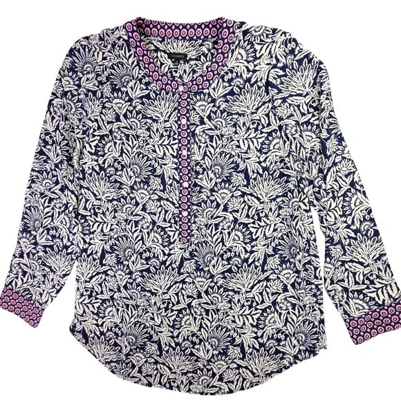 Talbots Tops - Talbots Shirt Womens Medium Blue Pink Floral Long Sleeve Henley Top Blouse Tunic
